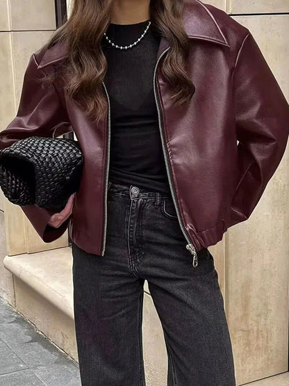 Mystique & Co™ bordeauxfarbene Lederjacke