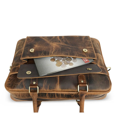 Jäger Braun Leder Laptop Tasche