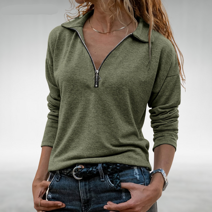 Nadine | Damen Pullover mit halbem Reißverschluss