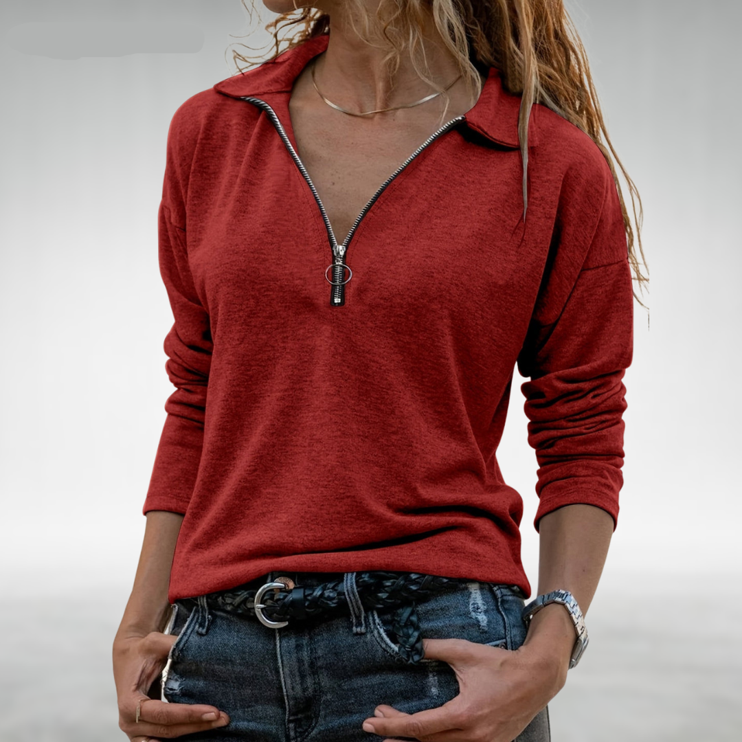 Nadine | Damen Pullover mit halbem Reißverschluss