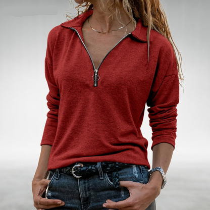 Nadine | Damen Pullover mit halbem Reißverschluss