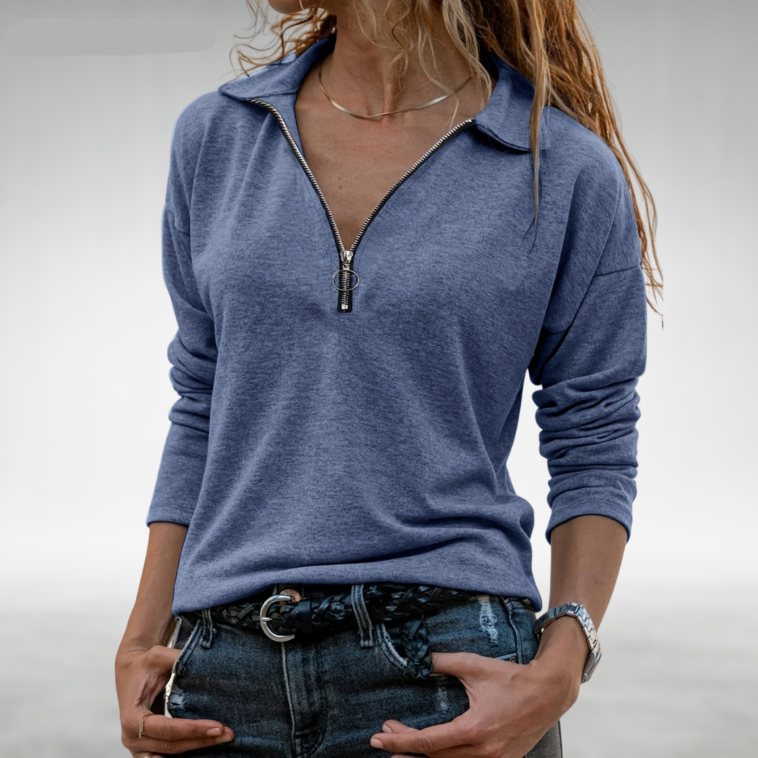 Nadine | Damen Pullover mit halbem Reißverschluss