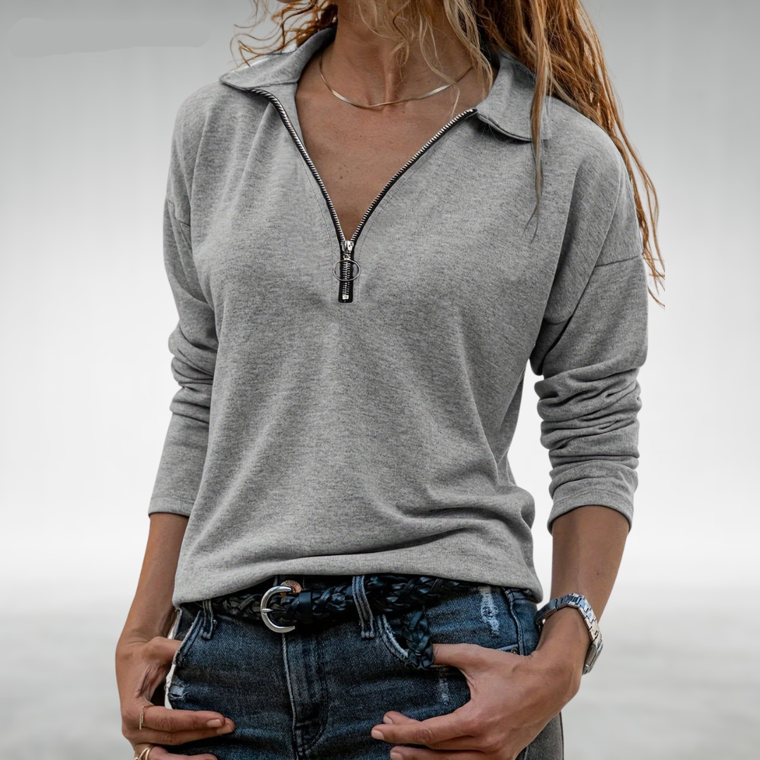Nadine | Damen Pullover mit halbem Reißverschluss