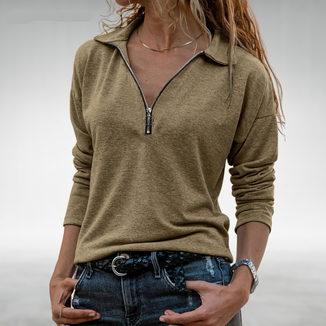 Nadine | Damen Pullover mit halbem Reißverschluss