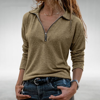 Nadine | Damen Pullover mit halbem Reißverschluss