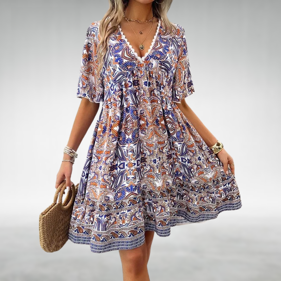 Adriana - Sommer Boho Paisley Druck Mini Kleid