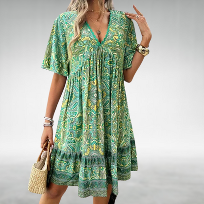Adriana - Sommer Boho Paisley Druck Mini Kleid