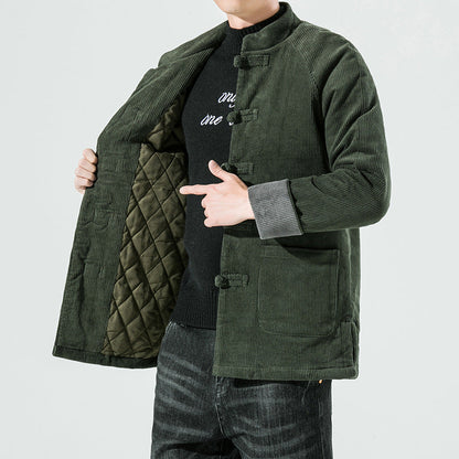 Herren-Cordjacke mit Knebelverschlüssen und gestepptem Innenfutter