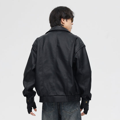 Herren Leder-Bomberjacke mit Oversized-Passform und Brusttaschen
