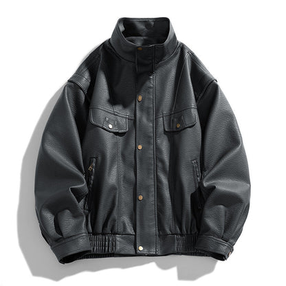Herren Leder-Bomberjacke mit Oversized-Passform und Brusttaschen