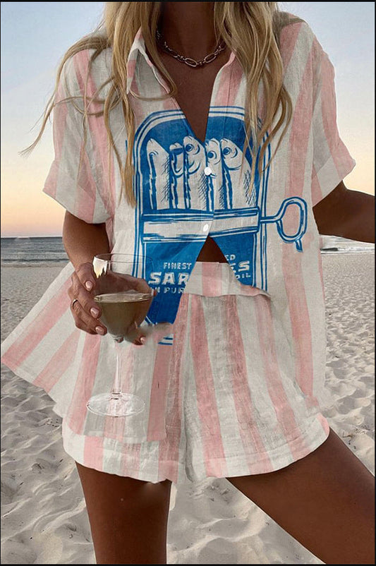 Silava™ | Elegantes Leinen-Outfit mit Sardinenmuster