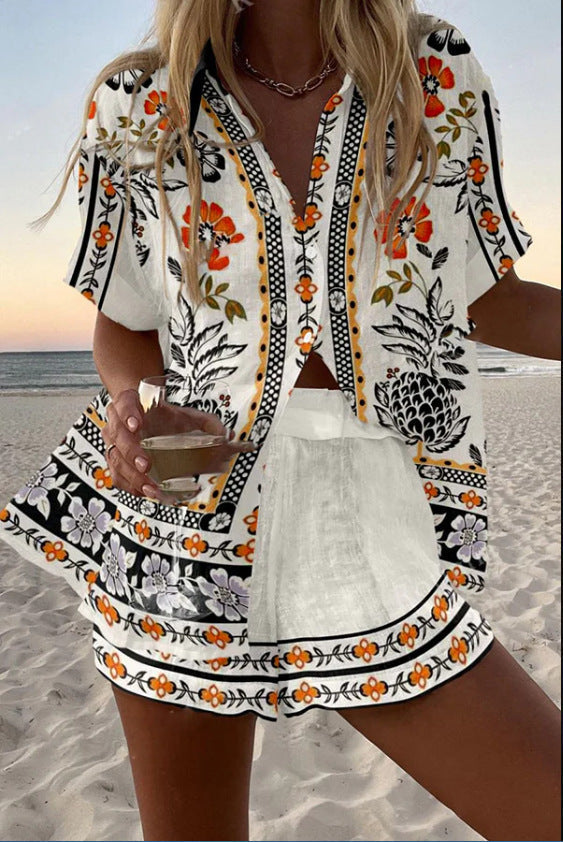 Irella | Kurzes Blumenmuster-Leinen-Outfit