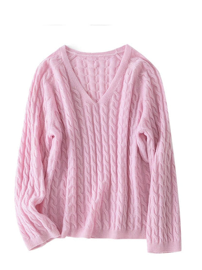 Aurélie Bequeme-Pullover mit Zopfmuster und V-Ausschnitt
