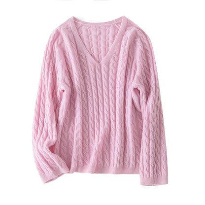 Aurélie Bequeme-Pullover mit Zopfmuster und V-Ausschnitt