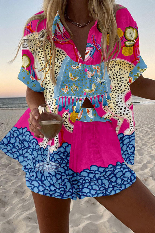 Belina | Elegantes Leinen-Outfit mit Schmetterlingsdruck