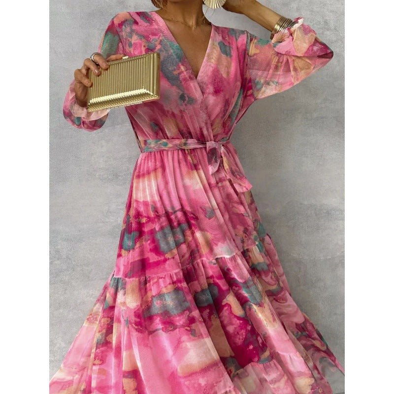 Trinity - Falten V-Ausschnitt Boho Maxikleid