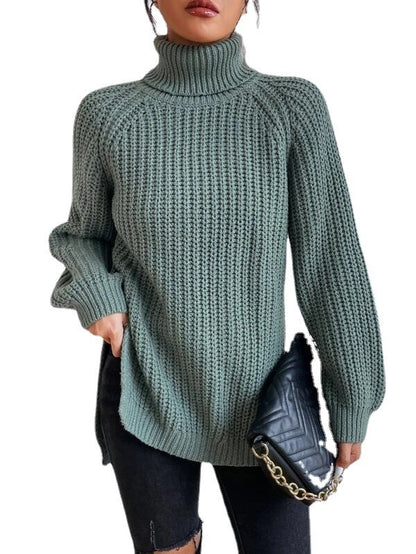 Rollkragenpullover aus Baumwolle mit Raglanärmeln und geteiltem Saum