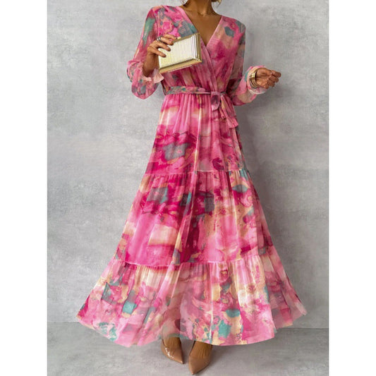 Trinity - Falten V-Ausschnitt Boho Maxikleid