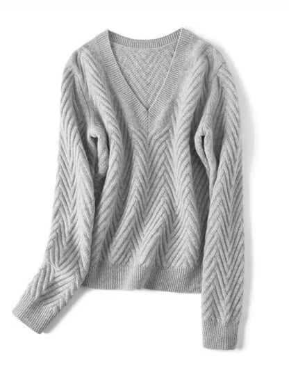 Elara Bequemepullover mit Chevron-Muster und V-Ausschnitt