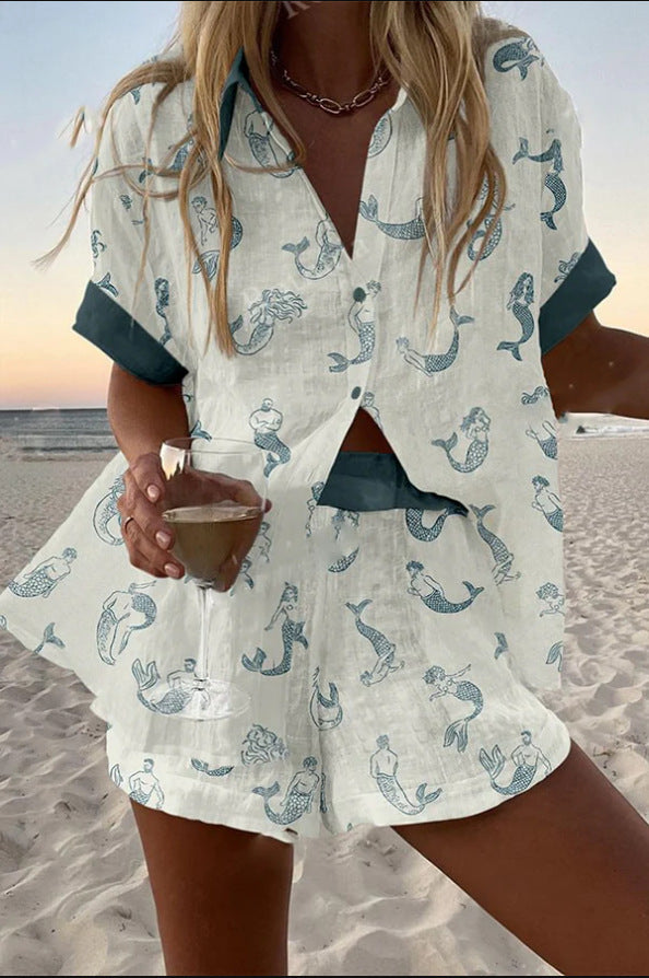 Jalira™ | Elegantes Leinen-Outfit mit Meerjungfrauen-Druck