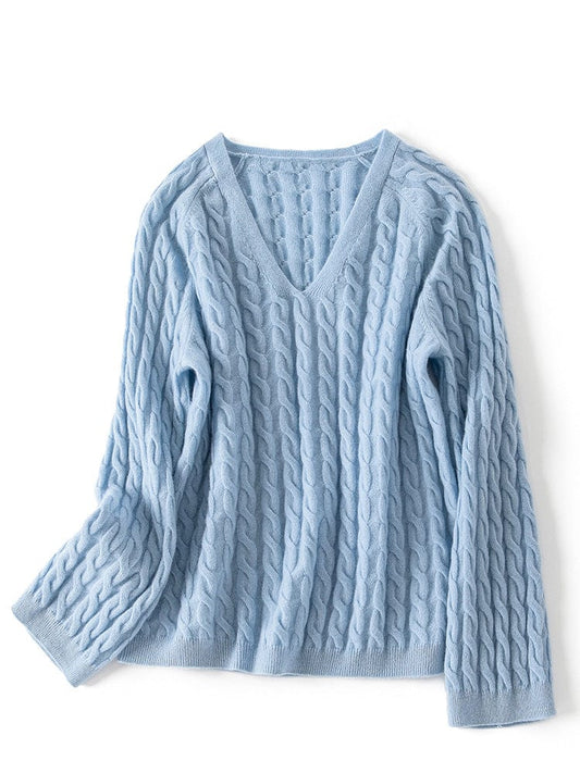 Aurélie Bequeme-Pullover mit Zopfmuster und V-Ausschnitt