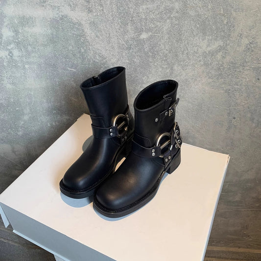 POTENCIANA™ – Klassische Motorrad-Stiefeletten mit Schnalle
