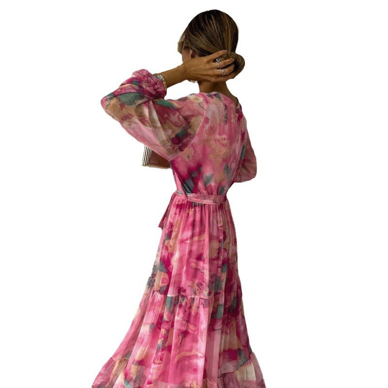 Trinity - Falten V-Ausschnitt Boho Maxikleid