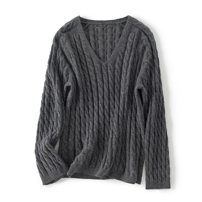 Aurélie Bequeme-Pullover mit Zopfmuster und V-Ausschnitt