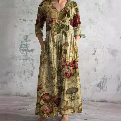Elfenbein - Florales Boho Maxikleid