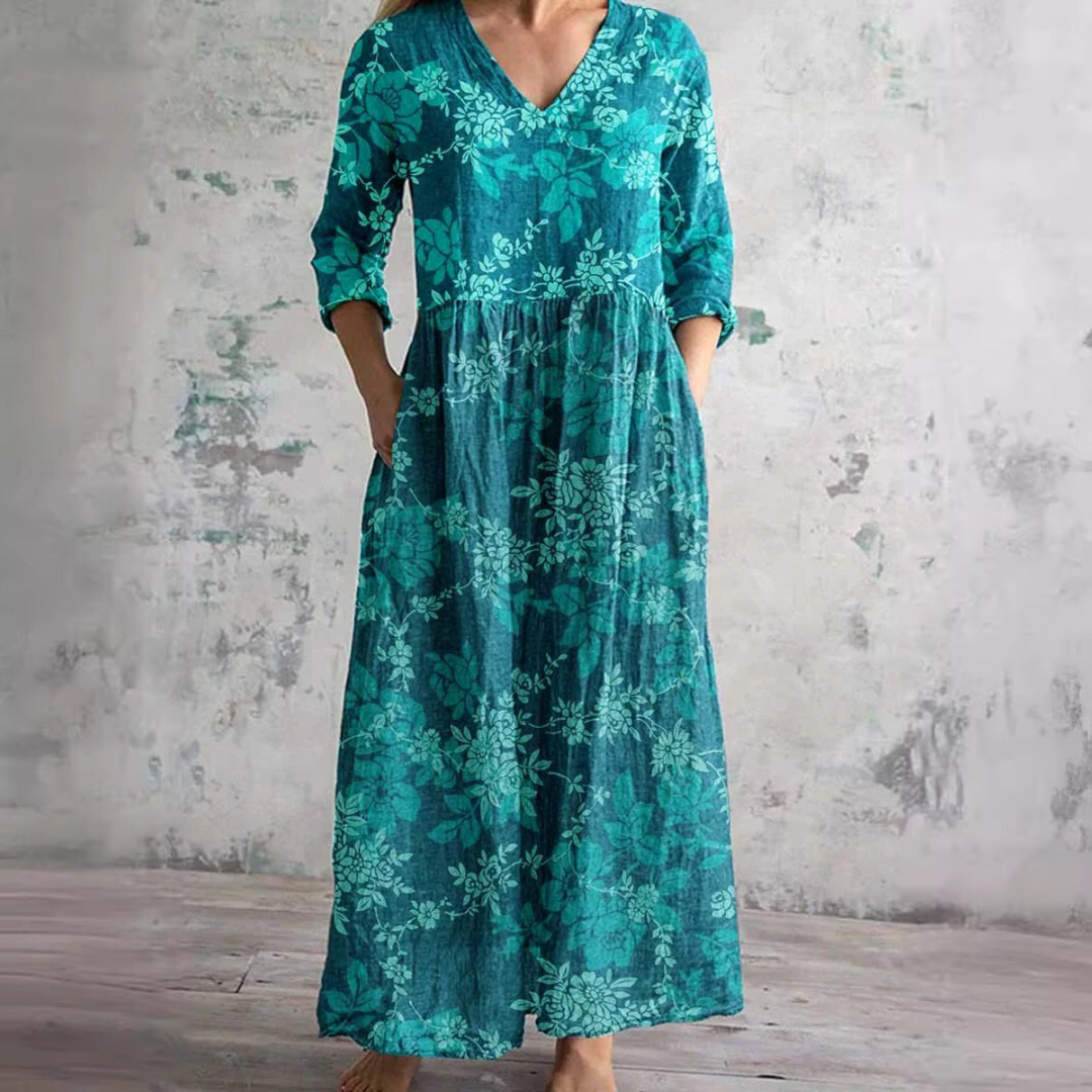 Elfenbein - Florales Boho Maxikleid