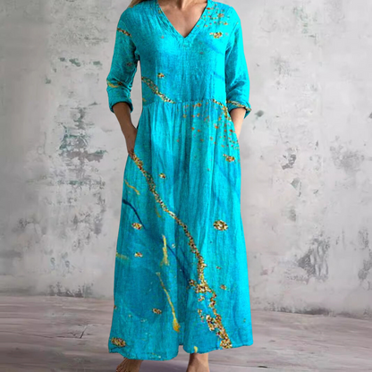 Elfenbein - Florales Boho Maxikleid