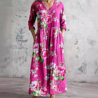 Elfenbein - Florales Boho Maxikleid