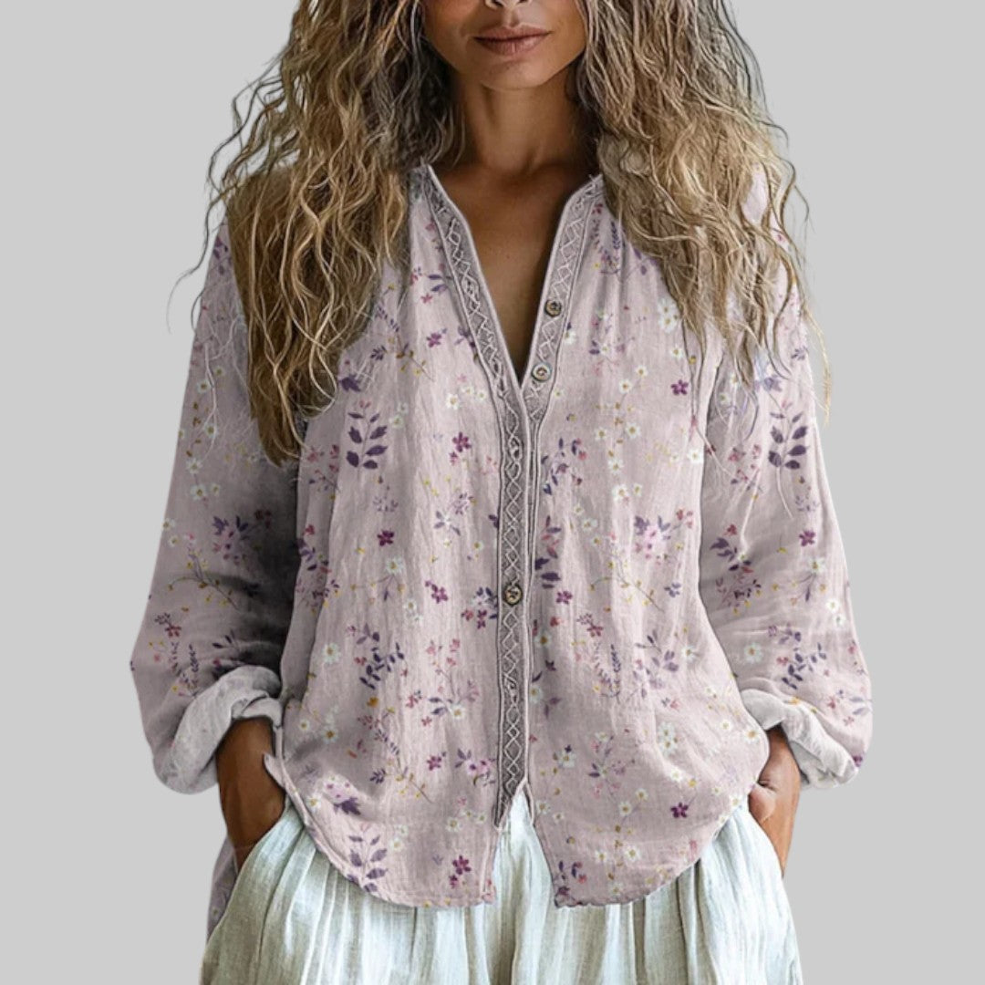 LUCIA | VINTAGE BLUSE MIT BLATTDRUCK