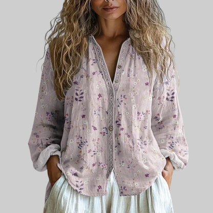 LUCIA | VINTAGE BLUSE MIT BLATTDRUCK