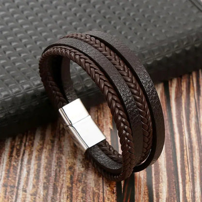 Gramado Klassisches Geflochtenes Lederarmband – Mehrlagiges Modeaccessoire für Herren