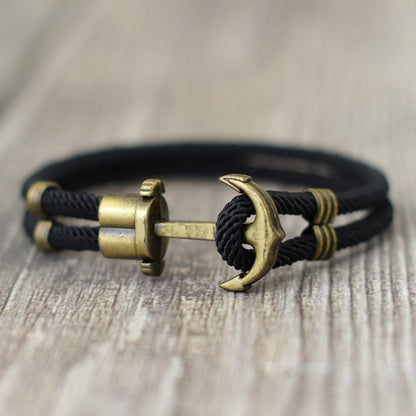 Vintage Anker El Dorado Piratenarmband – Herrenarmband aus Bronze im Punk-Stil mit Überlebensseil