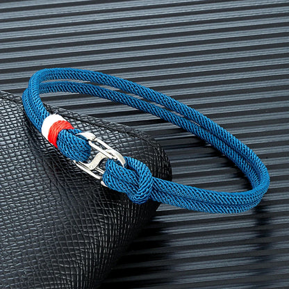 Mariner Braided Rope Bracelet – Navy Blue Survival Style with Stainless Steel Double Push Carabiner Clasp, Durable Design for Men
