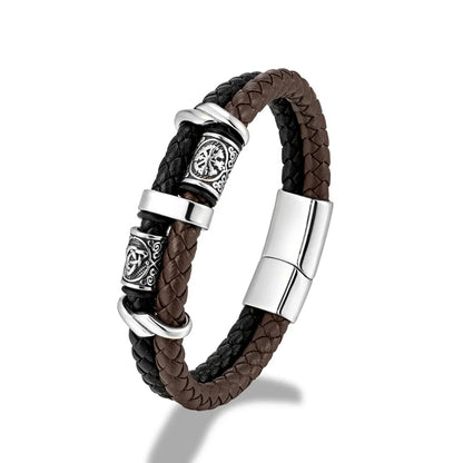 Ferentium Norse Compass Leather Bracelet – Viking Style Multilayer Braid for Men