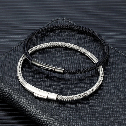 IronCore Wire Cuff Bracelet – Punk-Inspired Simple Style in Non-Fading Stainless Steel Cable, Classic and Durable Design for Men