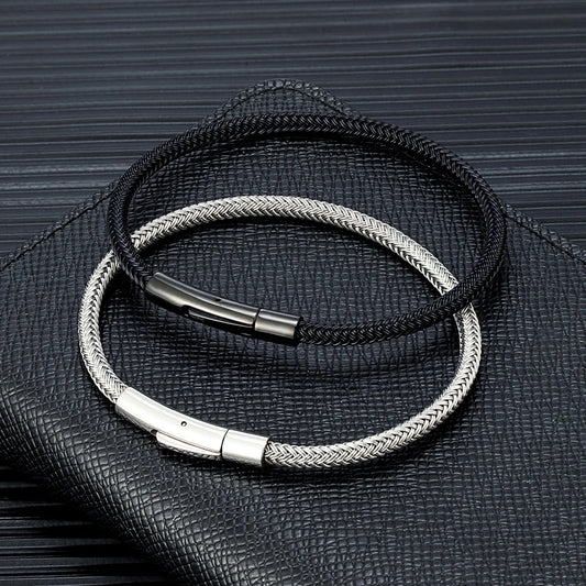 IronCore Wire Cuff Bracelet – Punk-Inspired Simple Style in Non-Fading Stainless Steel Cable, Classic and Durable Design for Men