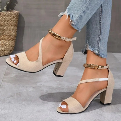 BARBARA - Elegante Blockabsatz-Sandalen mit goldenen Akzenten