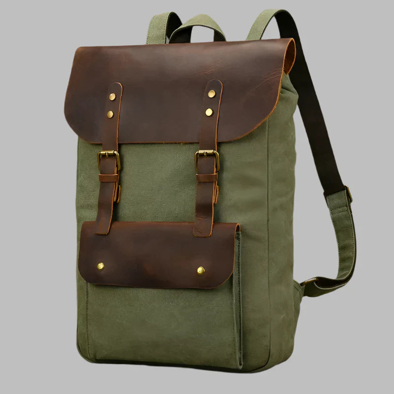 Echter Leder- und Canvas-Rucksack | Vintage College Laptop-Rucksack