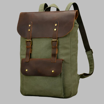 Echter Leder- und Canvas-Rucksack | Vintage College Laptop-Rucksack