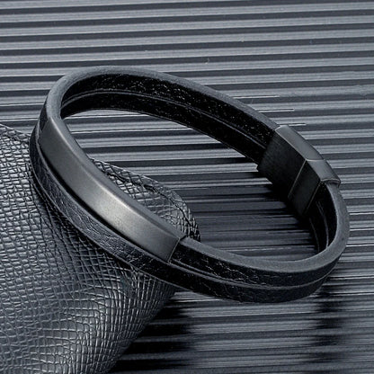 NoirBound Leather Bracelet – Double Strand Handmade Design with Matte Black Stainless Steel Clasp, Sleek and Minimalist Style for Men