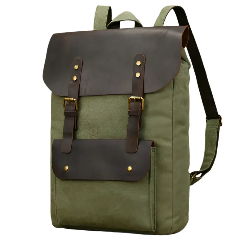 Echter Leder- und Canvas-Rucksack | Vintage College Laptop-Rucksack