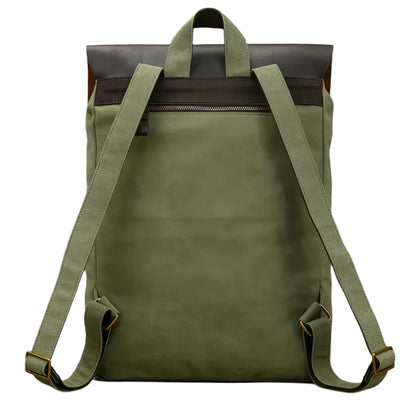 Echter Leder- und Canvas-Rucksack | Vintage College Laptop-Rucksack