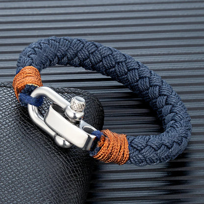 Helios Nautical Rope Bracelet – Wide Rope Design with Stainless Steel Adjustable Shackle Clasp, Handmade Wrap Bracelet for Men