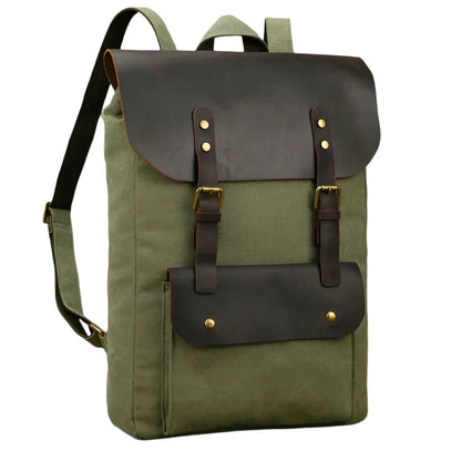 Echter Leder- und Canvas-Rucksack | Vintage College Laptop-Rucksack
