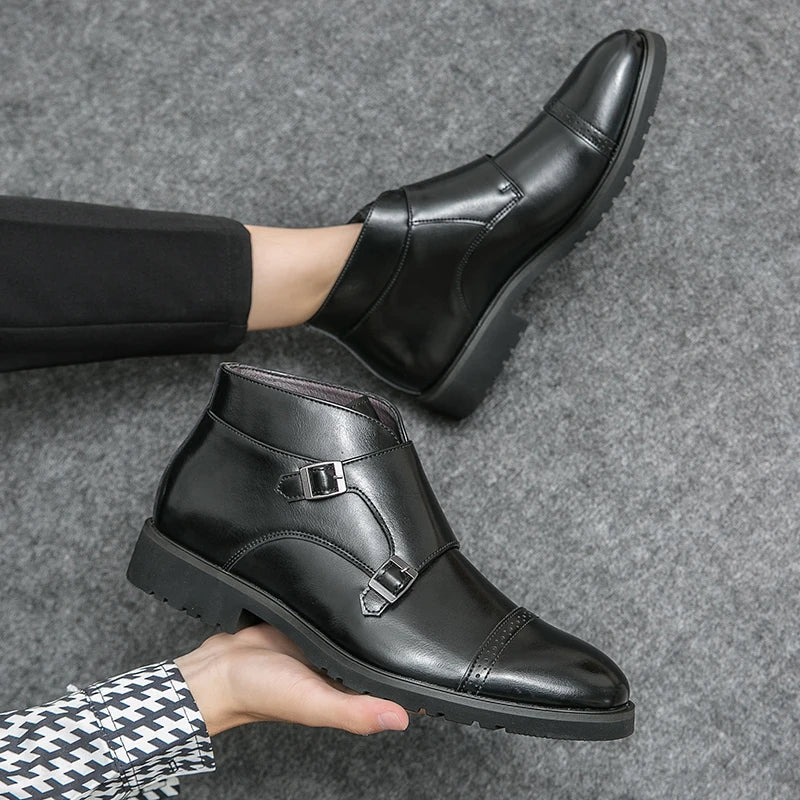Parker | Kunstleder-Stiefeletten mit Doppel-Mönchsverschluss