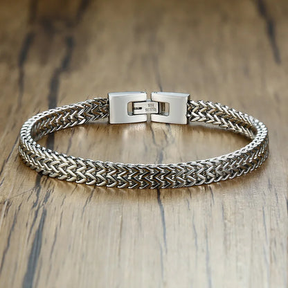 Titan Locomotive Chain Bracelet – Double Link Stainless Steel Design with Polished Finish, Punk Biker Style for Men